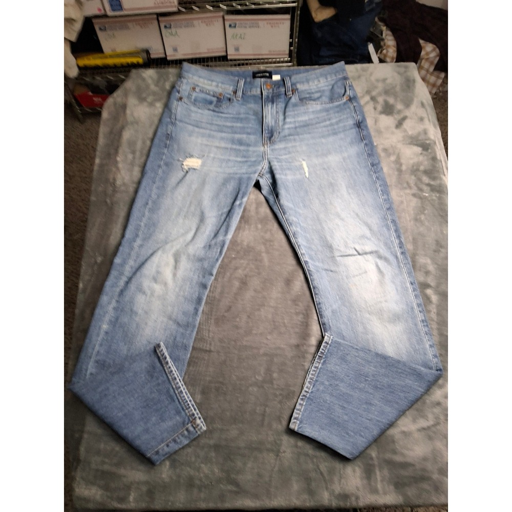 J.Crew Mens Distressed Light Wash‎ Straight Leg Denim Jeans Blue